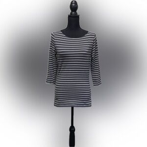 H&M Gray and White Fitted 3/4 Sleeve Shirt